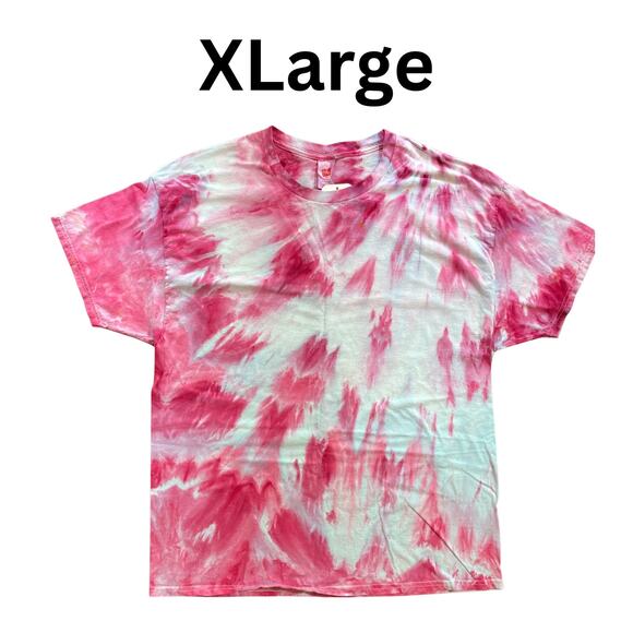 Tie Dyed Unisex Men's T-shirt - Ice Dye Vibrant Pink Peony - Handmade (XLarge) - Picture 4 of 9
